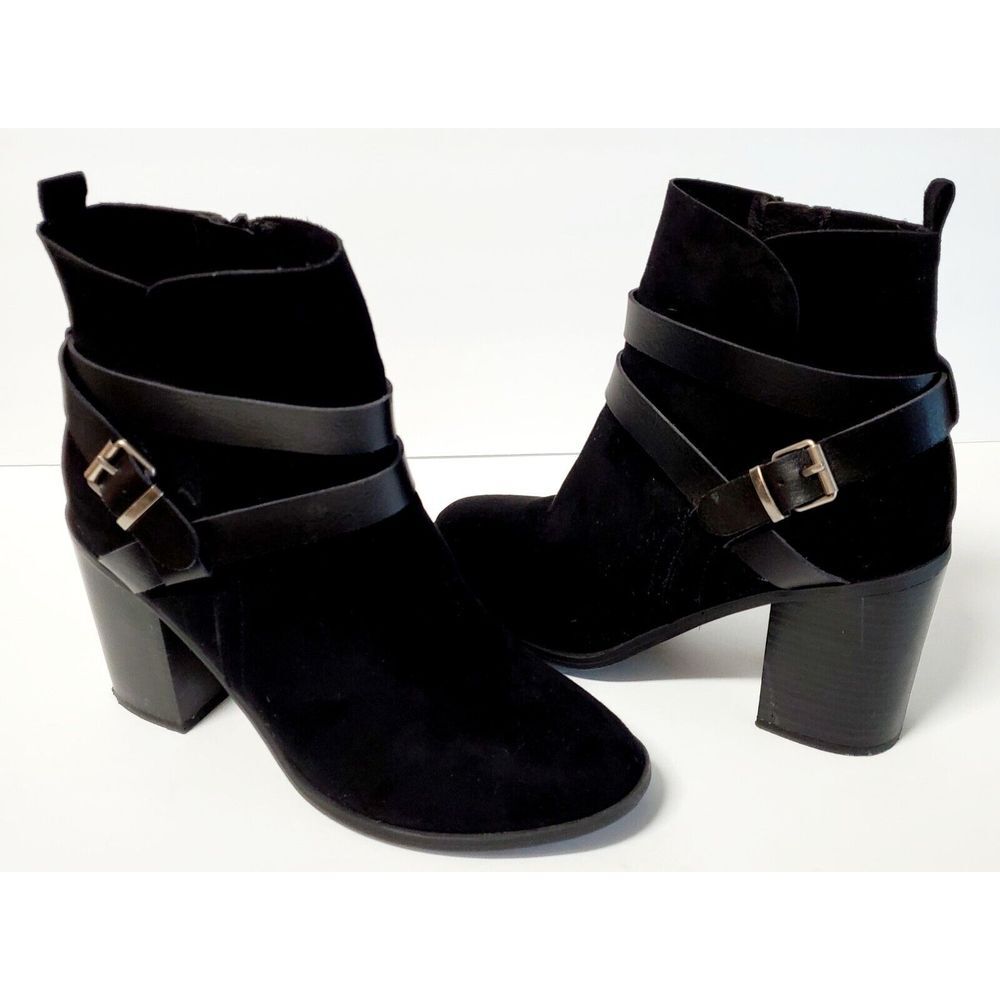 Steve Madden Girl Boot Booties Eliot ELIO0J1 WO 9M Black Strap Buckle Heel Shoes